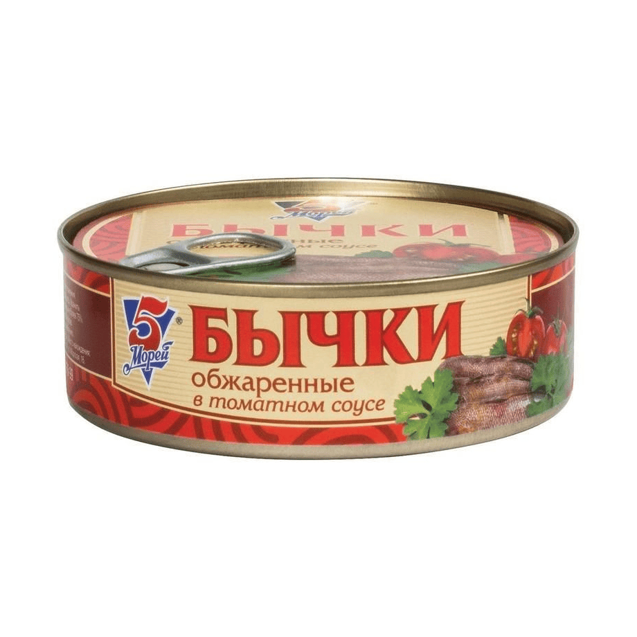 Бычки обжаренные в томатном соусе Гост (сключ) 240г24шт 5 Морей