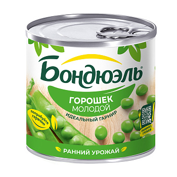 Горошек зеленый "Бондюэль" Нежный (с/ключ) 200г/12шт Россия