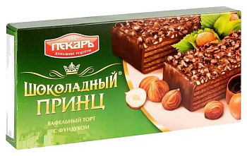 Торт вафельный "Шоколадный Принц" с фундуком 260г/9шт "Пекарь"