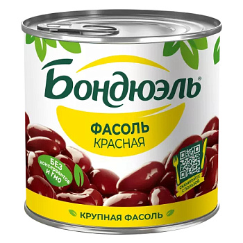 Фасоль красная "Бондюэль" натуральная (с/ключ) 400г/12шт Россия 