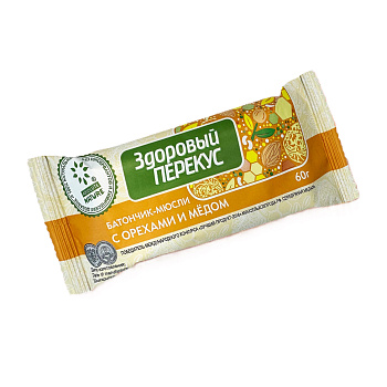 Батончик-мюсли "Здоровый Перекус" орех и мед 60г/20шт КФ "Диво-Хлеб"