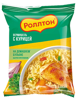 Лапша яичная "Роллтон" с Курицей (брикет) 60г/42шт Россия