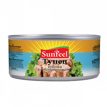 Тунец кусочки в соб/соку "Sunfeel" (ж/б с/ключ) 170г/24шт Китай