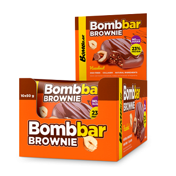 Печенье протеиновое "Bombbar" 23% брауни с Фундуком 50г/10шт "Фитнес Фуд"