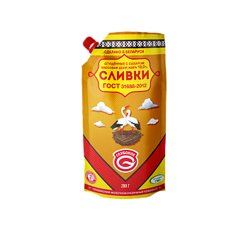 Сливки сгущенные с сахаром Гост 19% (дой/пак) 280г/24шт г.Глубокое 